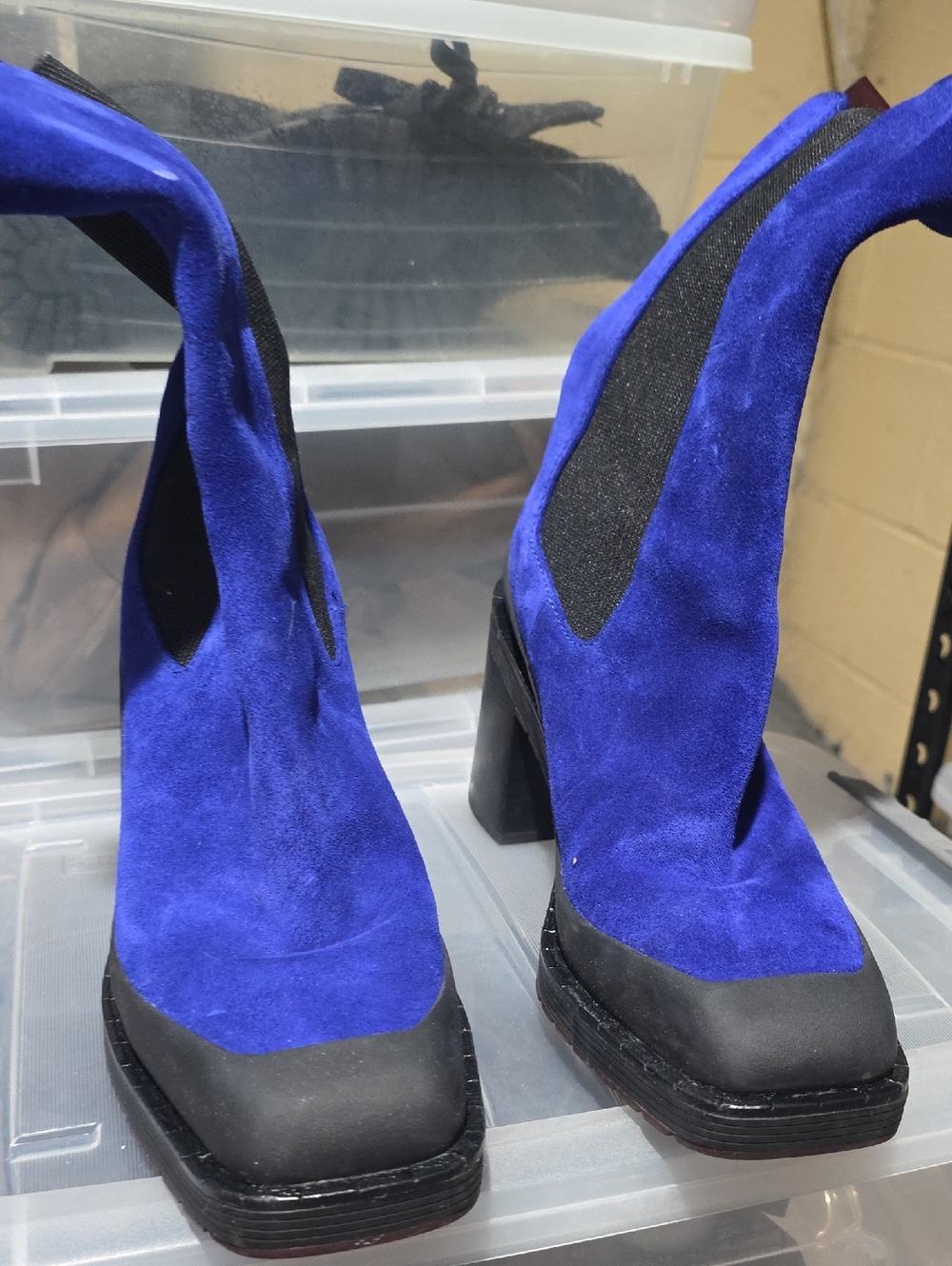 Tory Burch Cobalt Blue Suede Block Heel Ankle Boots - Picture 1 of 4